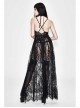 Front Chest Decals Black Gothic Transparent Positioning Pattern Lace Halter Sling Long Dress