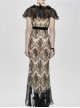 V-Neck Short Sleeve Lace Fishtail Light Brown Gothic Floor-Length Chiffon Long Dress