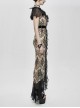 V-Neck Short Sleeve Lace Fishtail Light Brown Gothic Floor-Length Chiffon Long Dress