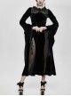 Front Chest Decals Back Splice Mesh Lace-Up Flare Sleeve Black Gothic Flocking Dress