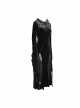 Front Chest Decals Back Splice Mesh Lace-Up Flare Sleeve Black Gothic Flocking Dress