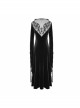 Front Chest Decals Back Splice Mesh Lace-Up Flare Sleeve Black Gothic Flocking Dress
