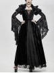 Flat Shoulder Front Chest Decals Lace-Up Splice Tassels Chiffon Black Gothic Velvet Long Dress