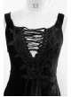 Flat Shoulder Front Chest Decals Lace-Up Splice Tassels Chiffon Black Gothic Velvet Long Dress