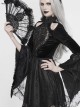 High Collar Off-Shoulder Front Chest Embroidery Beaded Flare Sleeve Black Gothic Lace Dress