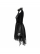 High Collar Off-Shoulder Front Chest Embroidery Beaded Flare Sleeve Black Gothic Lace Dress