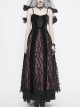 Wine Red Gothic Front Chest Decals Dense Velvet Long Sling Dress
