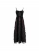 Wine Red Gothic Front Chest Decals Dense Velvet Long Sling Dress