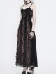Wine Red Gothic Front Chest Decals Dense Velvet Long Sling Dress