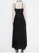 Wine Red Gothic Front Chest Decals Dense Velvet Long Sling Dress