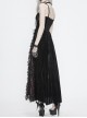 Wine Red Gothic Front Chest Decals Dense Velvet Long Sling Dress
