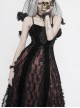 Wine Red Gothic Front Chest Decals Dense Velvet Long Sling Dress