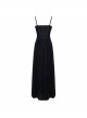 Wine Red Gothic Front Chest Decals Dense Velvet Long Sling Dress