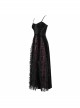 Wine Red Gothic Front Chest Decals Dense Velvet Long Sling Dress