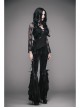 Front Chest Rose Decoration Flare Sleeve Irregular Lace Hem Black Gothic Knit T-Shirt