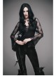 Front Chest Rose Decoration Flare Sleeve Irregular Lace Hem Black Gothic Knit T-Shirt
