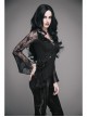 Front Chest Rose Decoration Flare Sleeve Irregular Lace Hem Black Gothic Knit T-Shirt