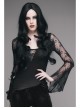 Front Chest Rose Decoration Flare Sleeve Irregular Lace Hem Black Gothic Knit T-Shirt