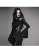 One-Word Shoulder Rose Decoration Collar Waist Side Splice Lace Lace-Up Flare Sleeve Black Gothic Knit T-Shirt