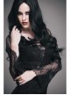 One-Word Shoulder Rose Decoration Collar Waist Side Splice Lace Lace-Up Flare Sleeve Black Gothic Knit T-Shirt