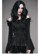 One-Word Shoulder Rose Decoration Collar Waist Side Splice Lace Lace-Up Flare Sleeve Black Gothic Knit T-Shirt