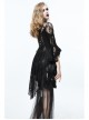 Front Chest Decals Flare Sleeve Back Waist Lace-Up Lace Hem Black Gothic Knit T-Shirt