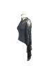 Front Chest Decals Flare Sleeve Back Waist Lace-Up Lace Hem Black Gothic Knit T-Shirt