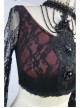 Front Chest Decals Beads Chain Lace Long Sleeve Black And Red Gothic Knit Halter Short T-Shirt