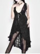 Waist Knot Back Lace-Up Frill Hem Black Gothic Sleeveless Rose Lace Mesh T-Shirt