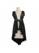 Waist Knot Back Lace-Up Frill Hem Black Gothic Sleeveless Rose Lace Mesh T-Shirt