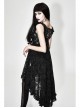 Waist Knot Back Lace-Up Frill Hem Black Gothic Sleeveless Rose Lace Mesh T-Shirt