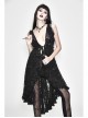 Waist Knot Back Lace-Up Frill Hem Black Gothic Sleeveless Rose Lace Mesh T-Shirt