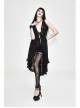 Waist Knot Back Lace-Up Frill Hem Black Gothic Sleeveless Rose Lace Mesh T-Shirt