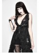Waist Knot Back Lace-Up Frill Hem Black Gothic Sleeveless Rose Lace Mesh T-Shirt