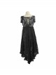 Waist Knot Back Lace-Up Frill Hem Black Gothic Sleeveless Rose Lace Mesh T-Shirt