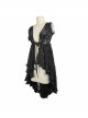 Waist Knot Back Lace-Up Frill Hem Black Gothic Sleeveless Rose Lace Mesh T-Shirt