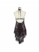 Wine Red Gothic Frilly Tassel Hem Halter Lace T-Shirt