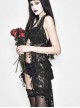 Black Gothic Frilly Tassel Hem Halter Lace T-Shirt
