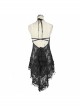 Black Gothic Frilly Tassel Hem Halter Lace T-Shirt