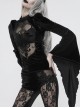 High Collar Front Chest Splice Mesh Embroidered Flare Sleeve Black Gothic T-Shirt