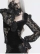 Front Chest Decals Lantern Sleeve Lace Cuff Back  Lace-Up Black Gothic Knitted Velvet T-Shirt