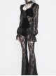 Front Chest Decals Lantern Sleeve Lace Cuff Back  Lace-Up Black Gothic Knitted Velvet T-Shirt