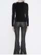 Front Beads Chain Decoration Velvet Frill Shawl Black Gothic Mesh T-Shirt