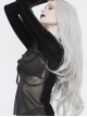 Front Beads Chain Decoration Velvet Frill Shawl Black Gothic Mesh T-Shirt