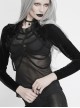Front Beads Chain Decoration Velvet Frill Shawl Black Gothic Mesh T-Shirt