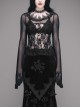 Black Gothic Lace Collar Big Flare Sleeve Rose Lace Mesh T-Shirt