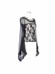 Black Gothic Lace Collar Big Flare Sleeve Rose Lace Mesh T-Shirt