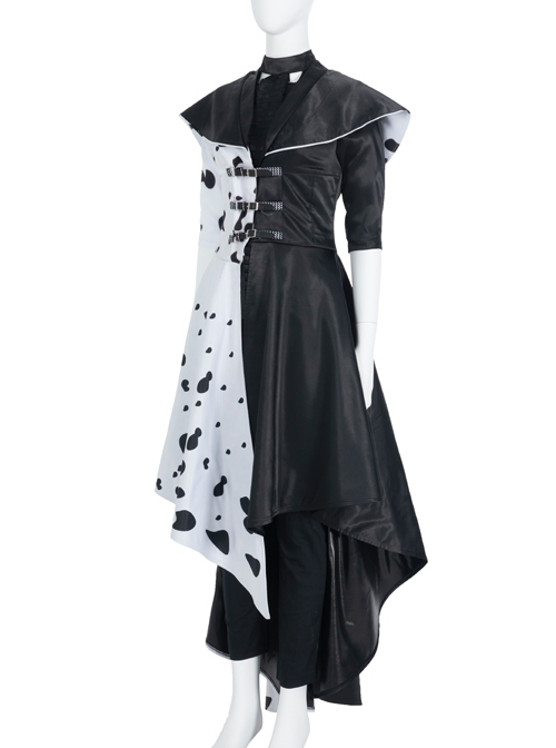 Cruella Black-white Coat Suit Halloween Cosplay Costume Long Coat