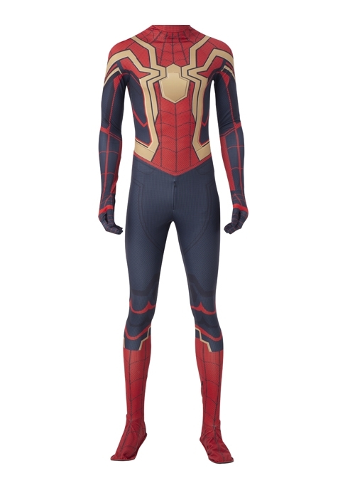 Spider-Man No Way Home Peter Parker Iron Spider-Man Battle Suit Halloween Cosplay Costume Red Bodysuit