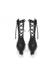 Lace-Up Black Cotton Nylon Elegant Gothic Lace Gloves